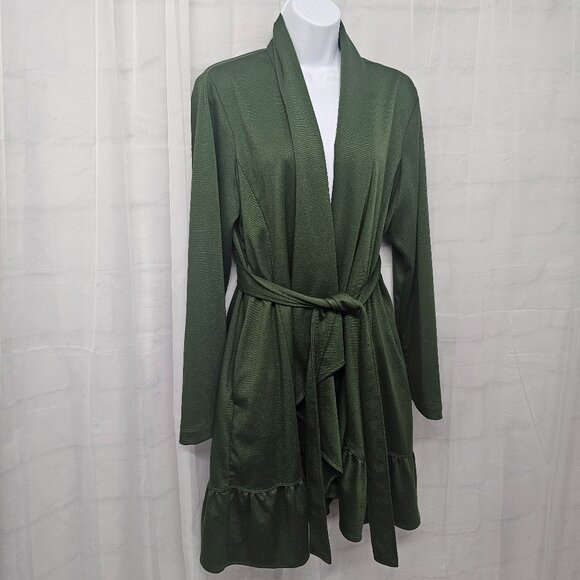Serena Williams Olive Green Belted Cardigan Jacket Boho Minimalist XL - Picture 5 of 13